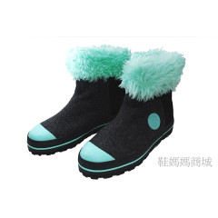 【鞋媽媽】[女]保暖反折毛毛靴*防滑雪靴*甜美日系卡哇伊*薄荷綠*uh008