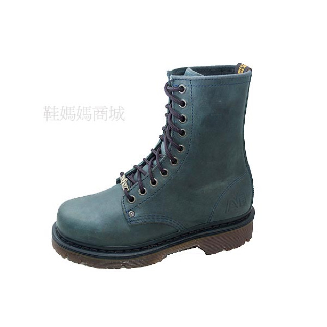 【鞋媽媽】[女小尺碼]真皮AE藍綠色10孔馬丁鞋*鞋帶款*ae112