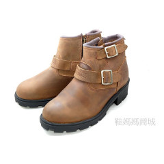 【鞋媽媽】[女]真皮棕色樵夫鞋*二扣帶*內側拉鍊*ae143