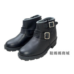 【鞋媽媽】[女]真皮黑色樵夫鞋短靴*二扣帶*直接穿脫*ae159
