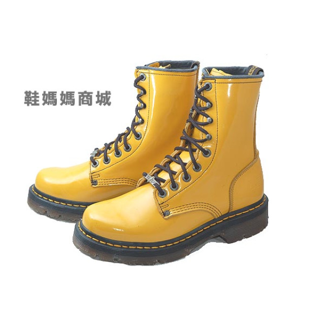 【鞋媽媽】[女]真皮AE黃褐色9孔馬丁鞋*鞋帶款*ae162