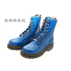 【鞋媽媽】[男女]真皮AE馬丁鞋*藍色9孔中筒靴*防滑防潑水*ae191
