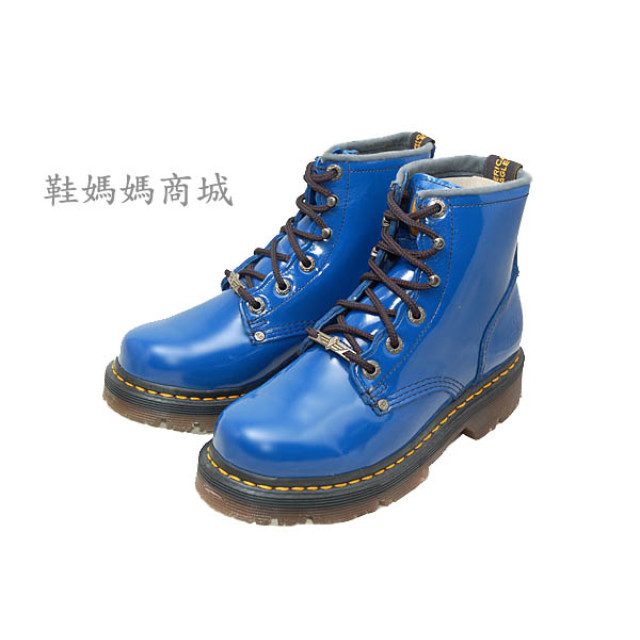 【鞋媽媽】[女]AE馬丁鞋*真皮6孔短靴*藍色*防滑防潑水*ae202