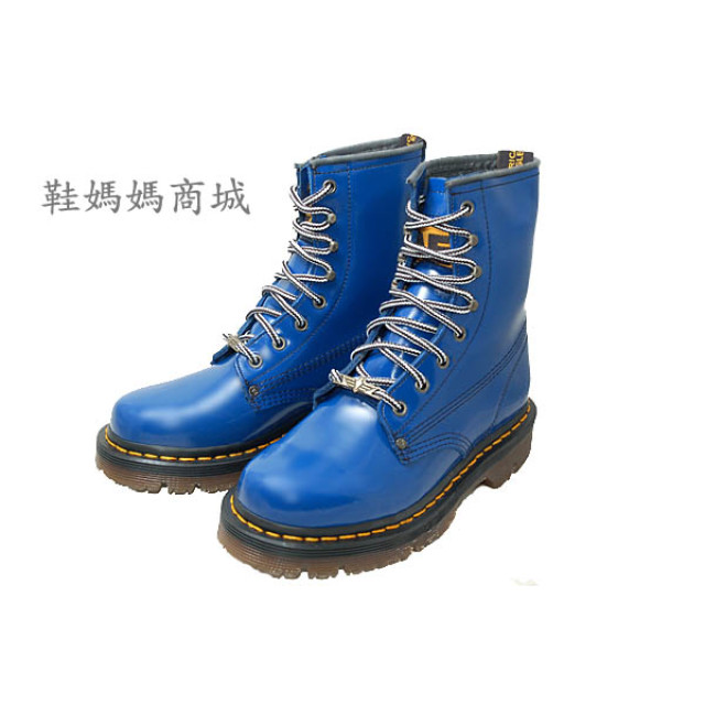 【鞋媽媽】[男女]真皮AE馬丁鞋*8孔中筒靴*藍色*防滑防潑水*ae206