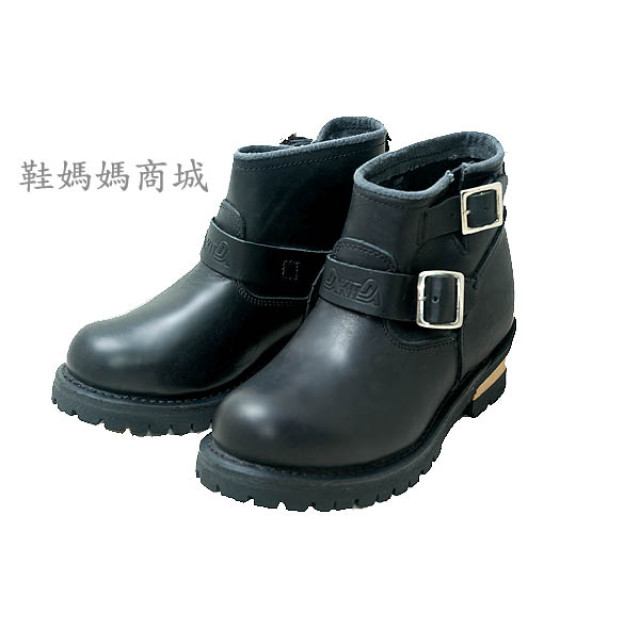 【鞋媽媽】[女]KIT黑色真皮短靴*二扣帶*直接穿脫*防滑防潑水*ae226