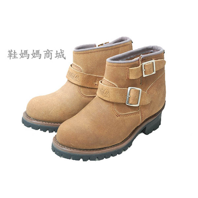 【鞋媽媽】[女]KIT棕色真皮短靴*二扣帶*直接穿脫*防滑防潑水*ae227