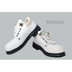 【鞋媽媽】[女]真皮防滑*KS米白色5孔低筒*鋼頭鞋*工作鞋*ks007