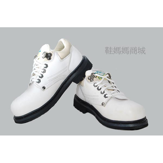 【鞋媽媽】[女]真皮防滑*KS米白色5孔低筒*鋼頭鞋*工作鞋*ks007