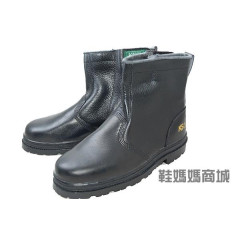 【鞋媽媽】[男女]真皮防滑*KS黑色鋼頭鞋*工作鞋*內側拉鍊短靴*ks017