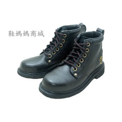 【鞋媽媽】[男女]真皮防滑*KS黑色6孔短靴*鋼頭鞋*工作鞋*ks018