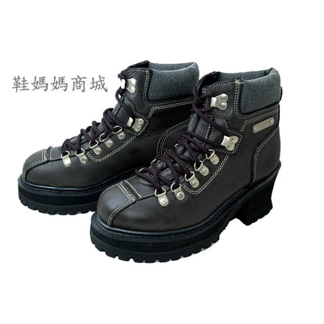【鞋媽媽】[女]SKECHERS真皮短靴*厚底高跟*黑色*絕版款*sk034
