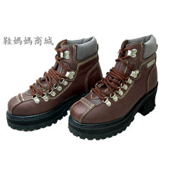 【鞋媽媽】[女]SKECHERS真皮短靴*厚底高跟*巧克力色*絕版款*sk035